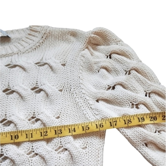 Zara Chunky Cable Knit Sweater Puff/Balloon Sleeves Soft Cotton Ivory/White Med - Picture 4 of 12